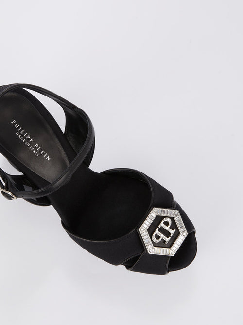 Черные босоножки на высоком каблуке с открытой пяткой