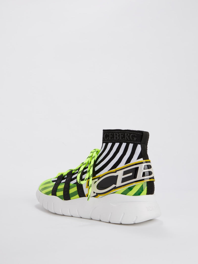 Неоновые кроссовки-носки на шнуровке