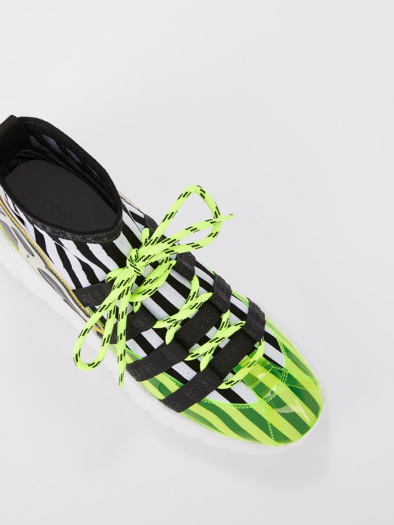 Неоновые кроссовки-носки на шнуровке