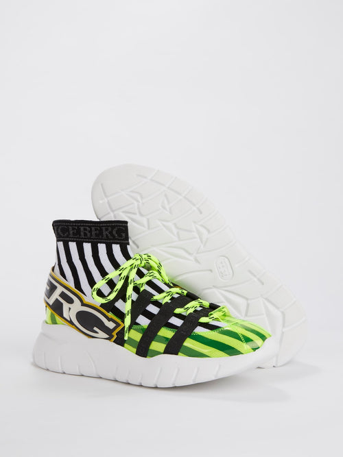 Неоновые кроссовки-носки на шнуровке