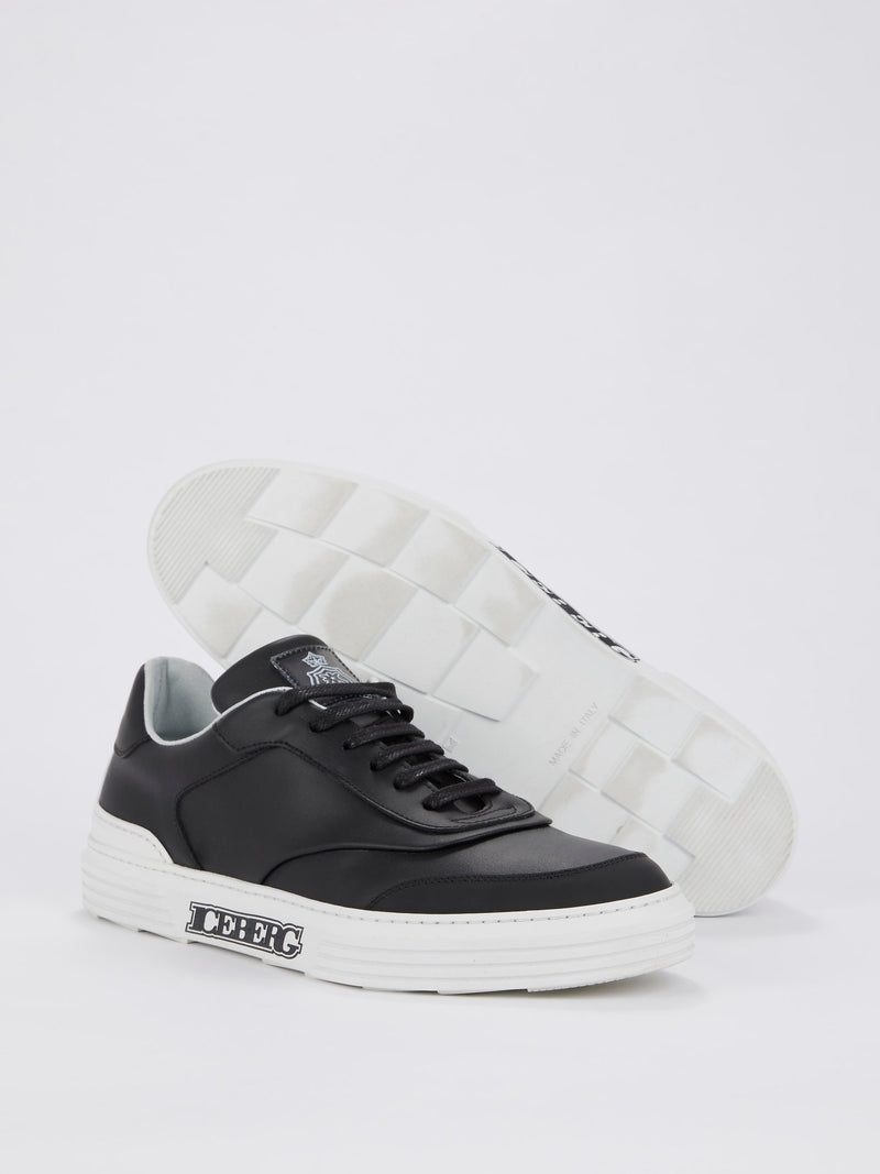 Черные низкие кожаные кроссовки