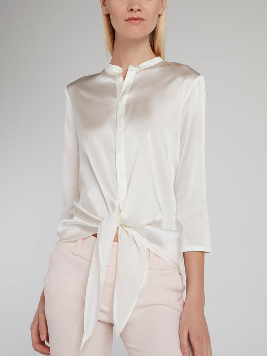 White Knotted Silk Shirt