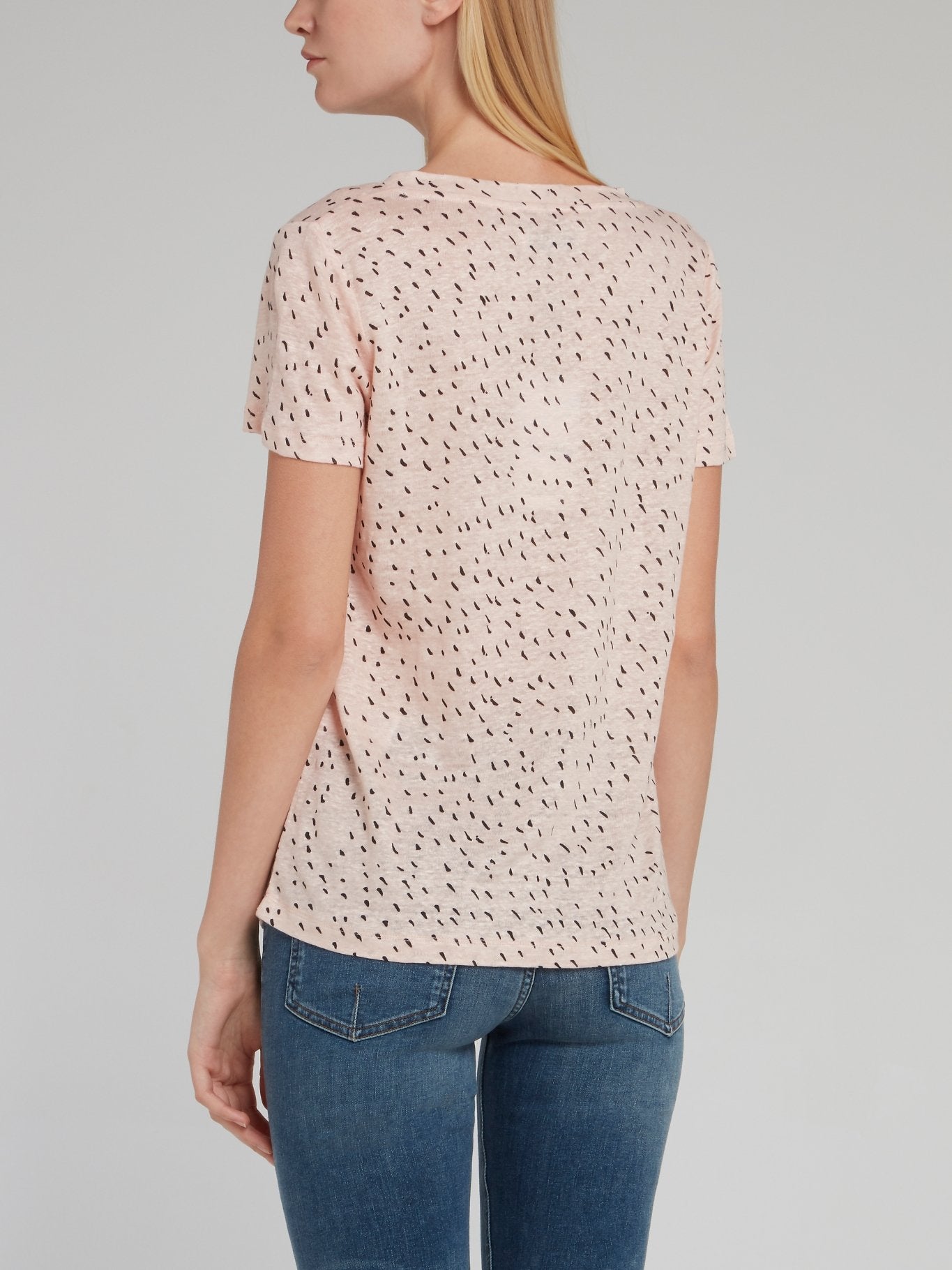 Бежевая льняная футболка с V-образным вырезом