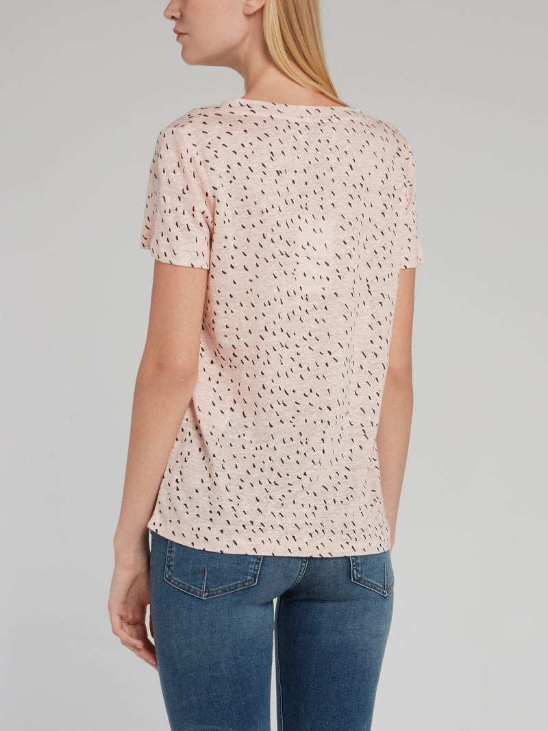 Бежевая льняная футболка с V-образным вырезом