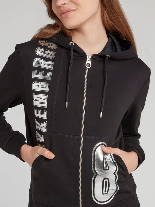 Черная толстовка с капюшоном с блестящими надписями