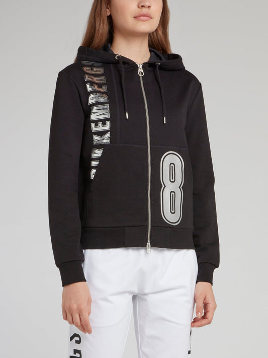 Черная толстовка с капюшоном с блестящими надписями