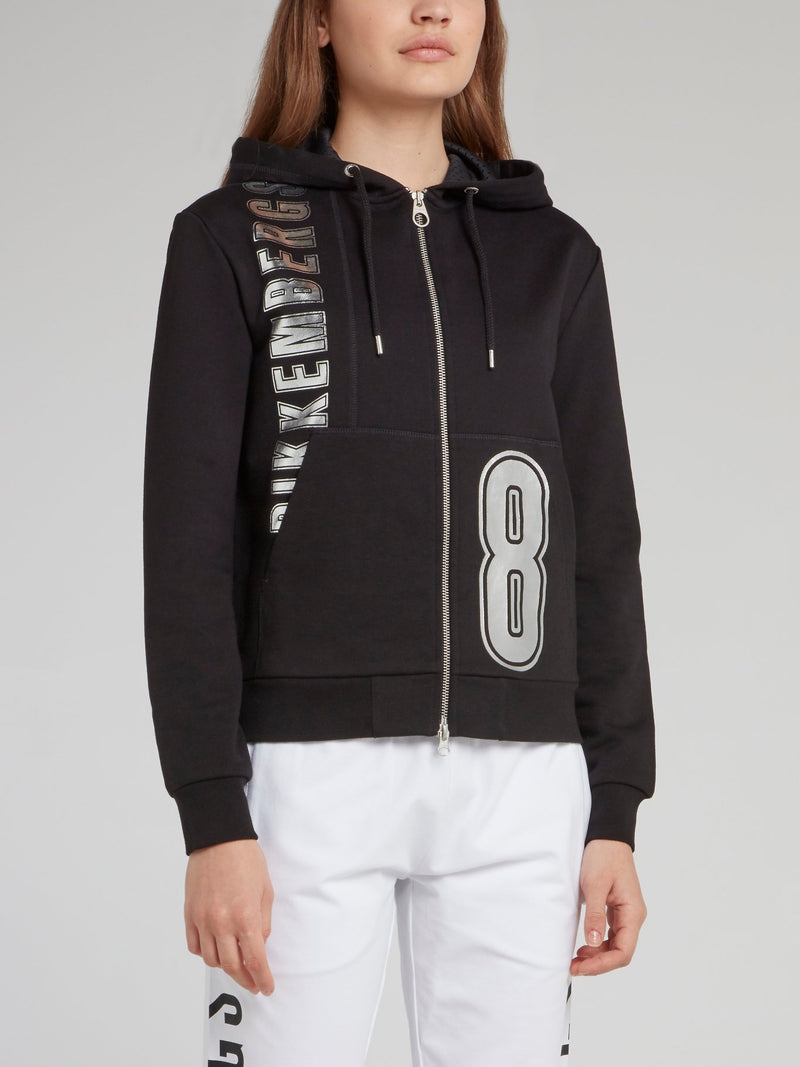 Черная толстовка с капюшоном с блестящими надписями