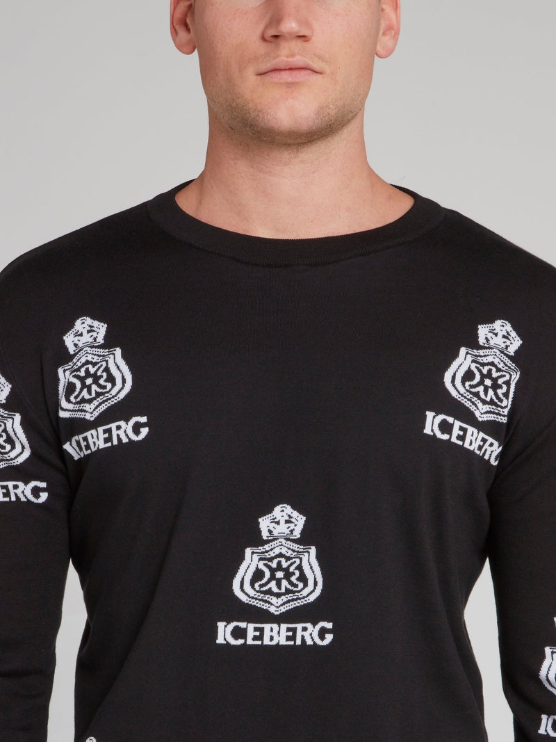 Черный  трикотажный свитшот с монограммами