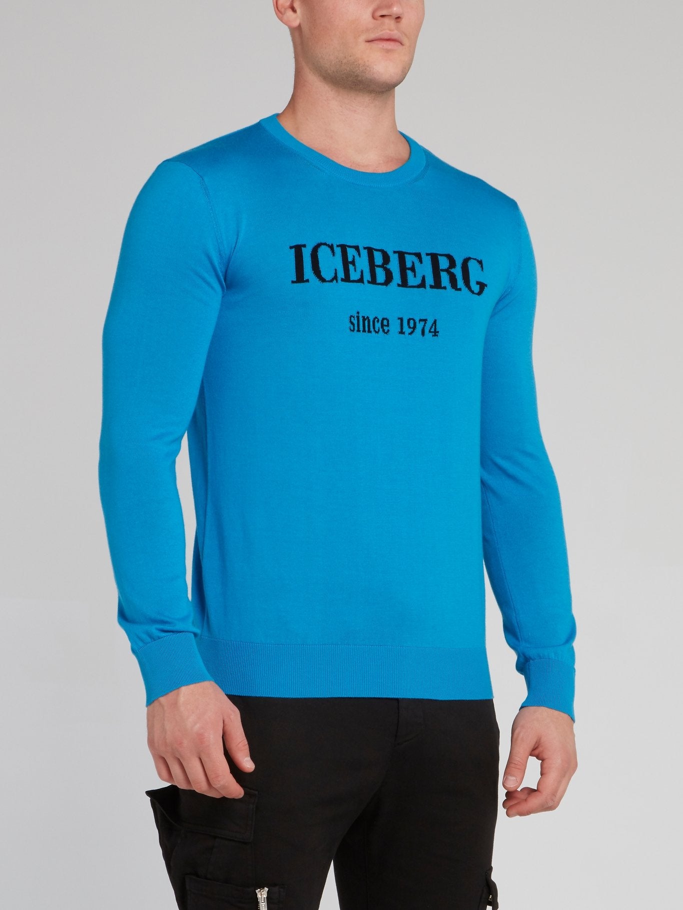 Синий классический трикотажный свитшот с логотипом