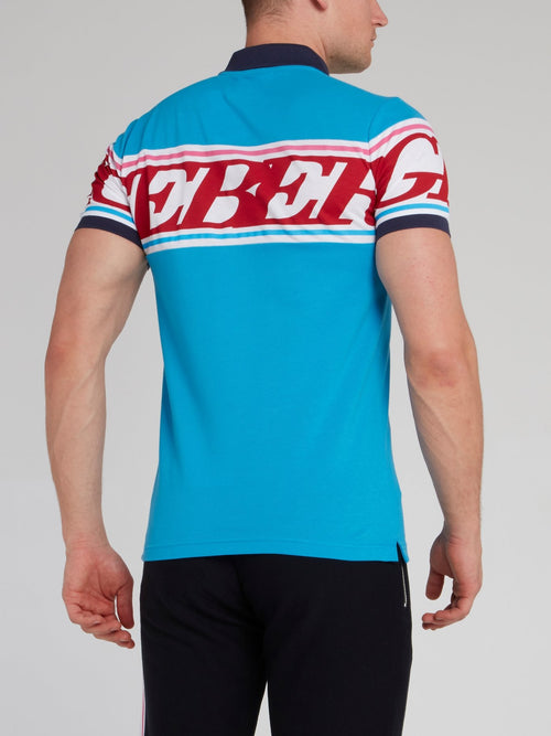 Голубая рубашка поло с логотипом на спине