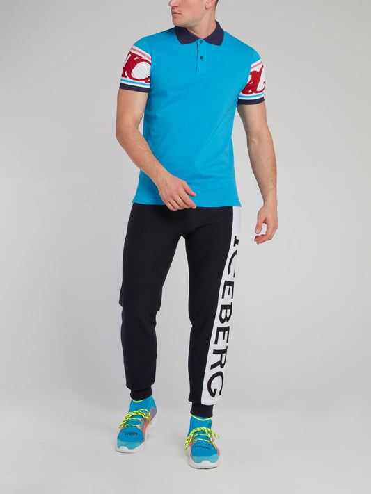 Голубая рубашка поло с логотипом на спине