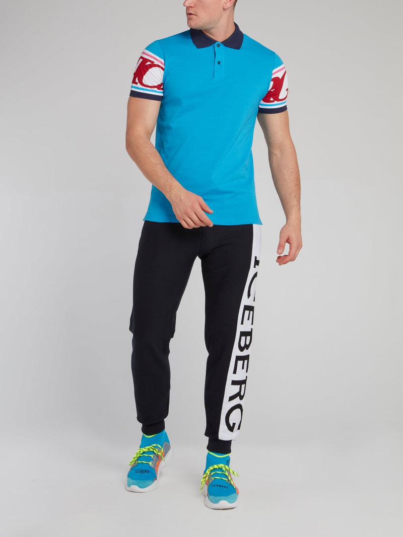 Голубая рубашка поло с логотипом на спине