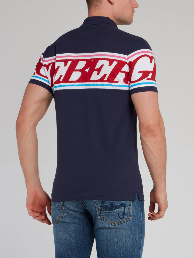 Темно-синяя рубашка поло с логотипом на спине 