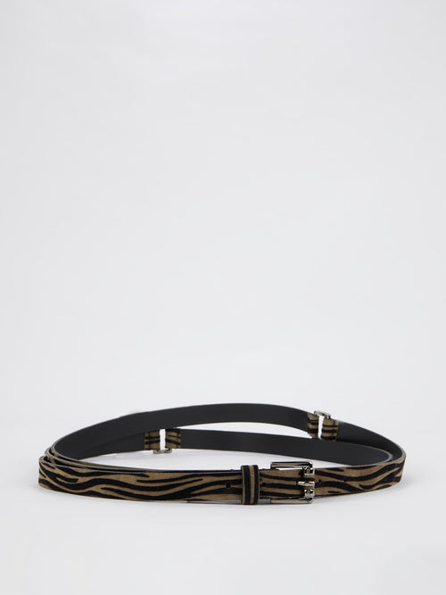 Коричневый замшевый ремень с анималистическим принтом