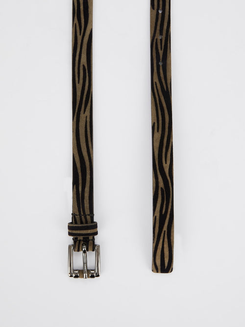 Коричневый замшевый ремень с анималистическим принтом