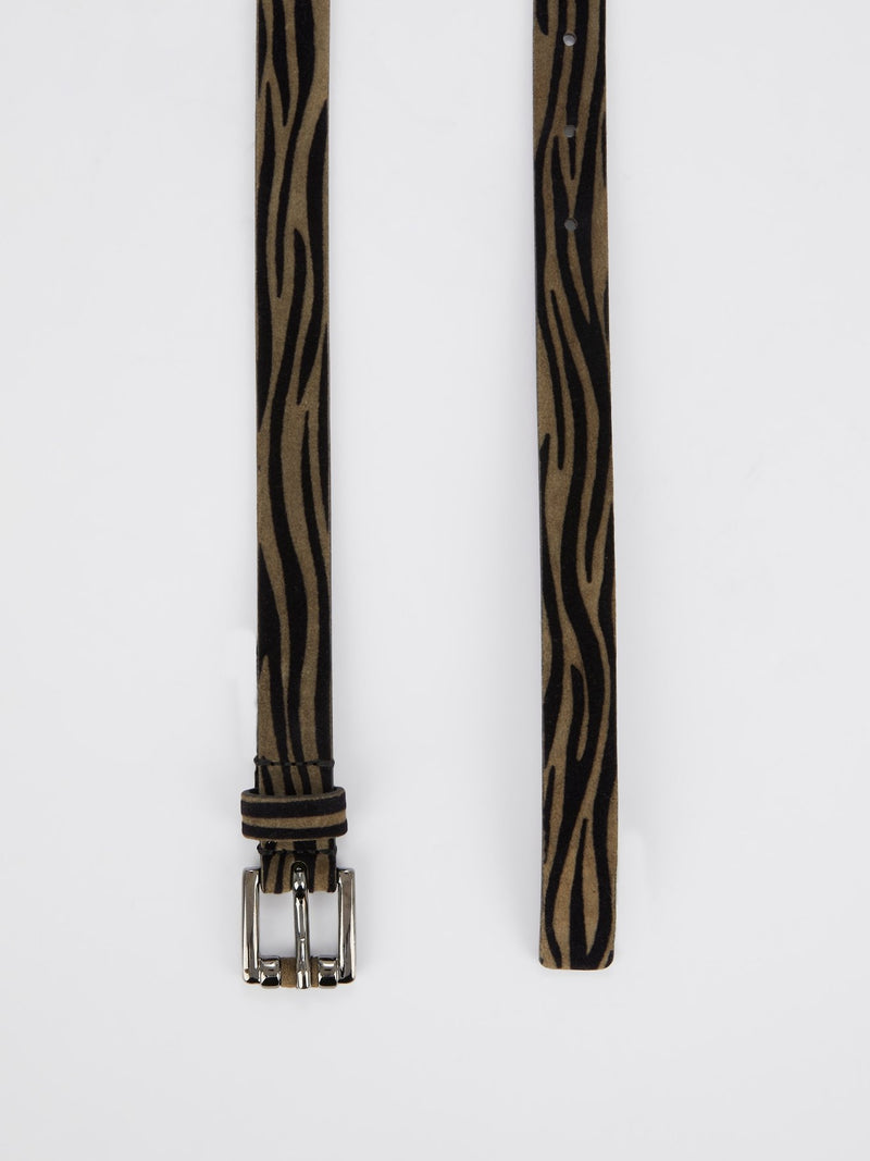 Коричневый замшевый ремень с анималистическим принтом