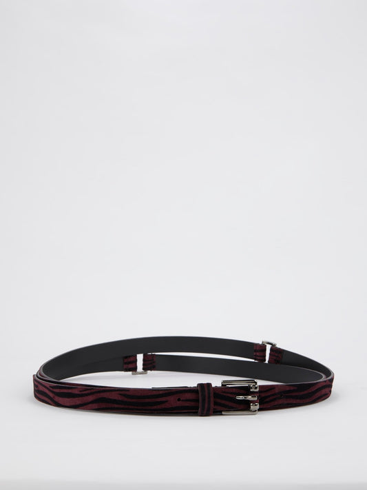 Бордовый замшевый ремень с анималистическим принтом