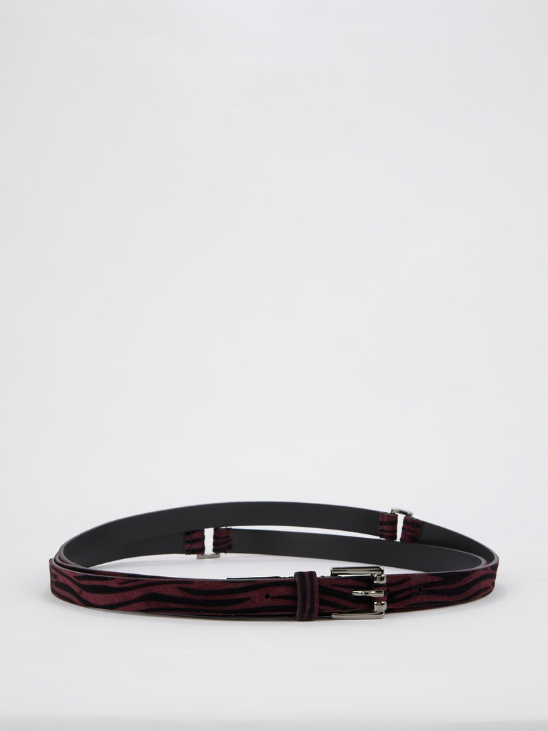 Бордовый замшевый ремень с анималистическим принтом