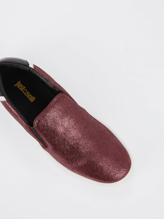 Burgundy Metallic Slip On Sneakers