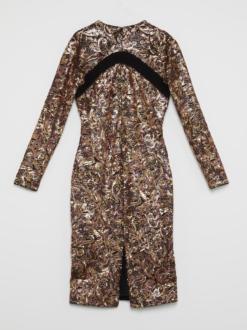 Gold Baroque Sequin Plunge Dress
