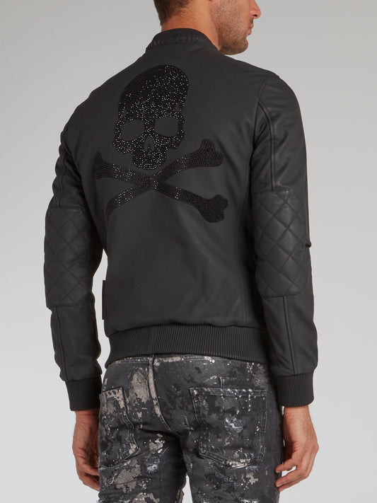 Черная стеганая куртка с изображением черепа и стразами