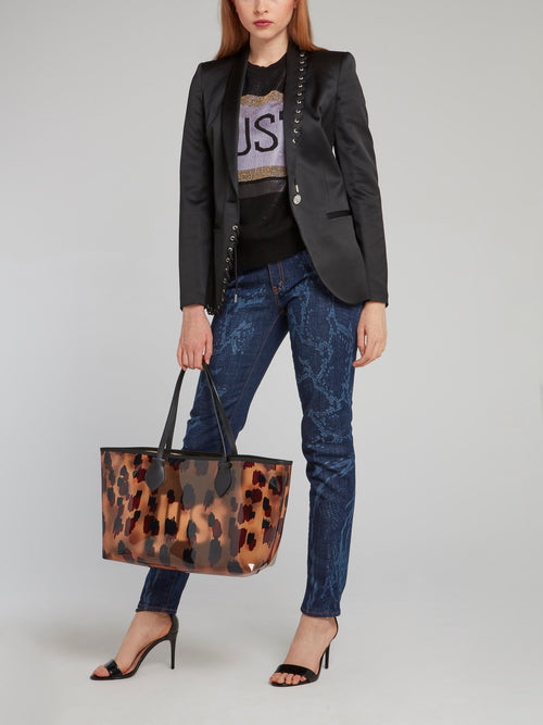 Темно-синие джинсы скинни с эффектом змеиной кожи