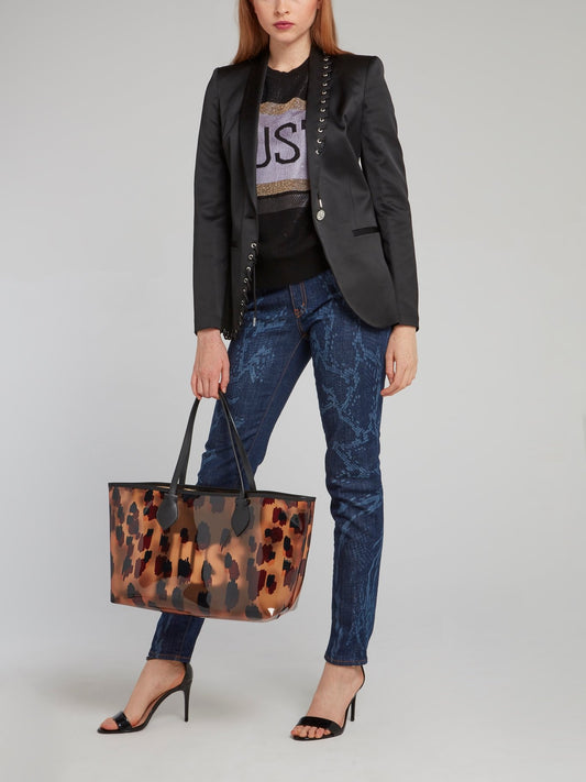 Темно-синие джинсы скинни с эффектом змеиной кожи