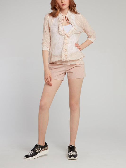 Beige Ruffle Detail Billowing Shirt