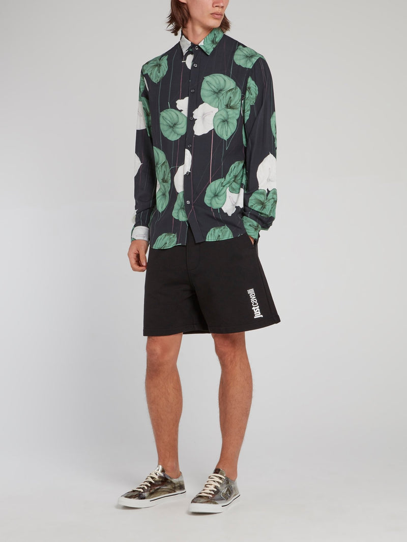 Рубашка в тонкую полоску с длинными рукавами и цветочным принтом