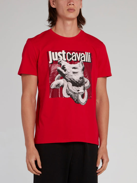 Красная футболка с абстрактным принтом