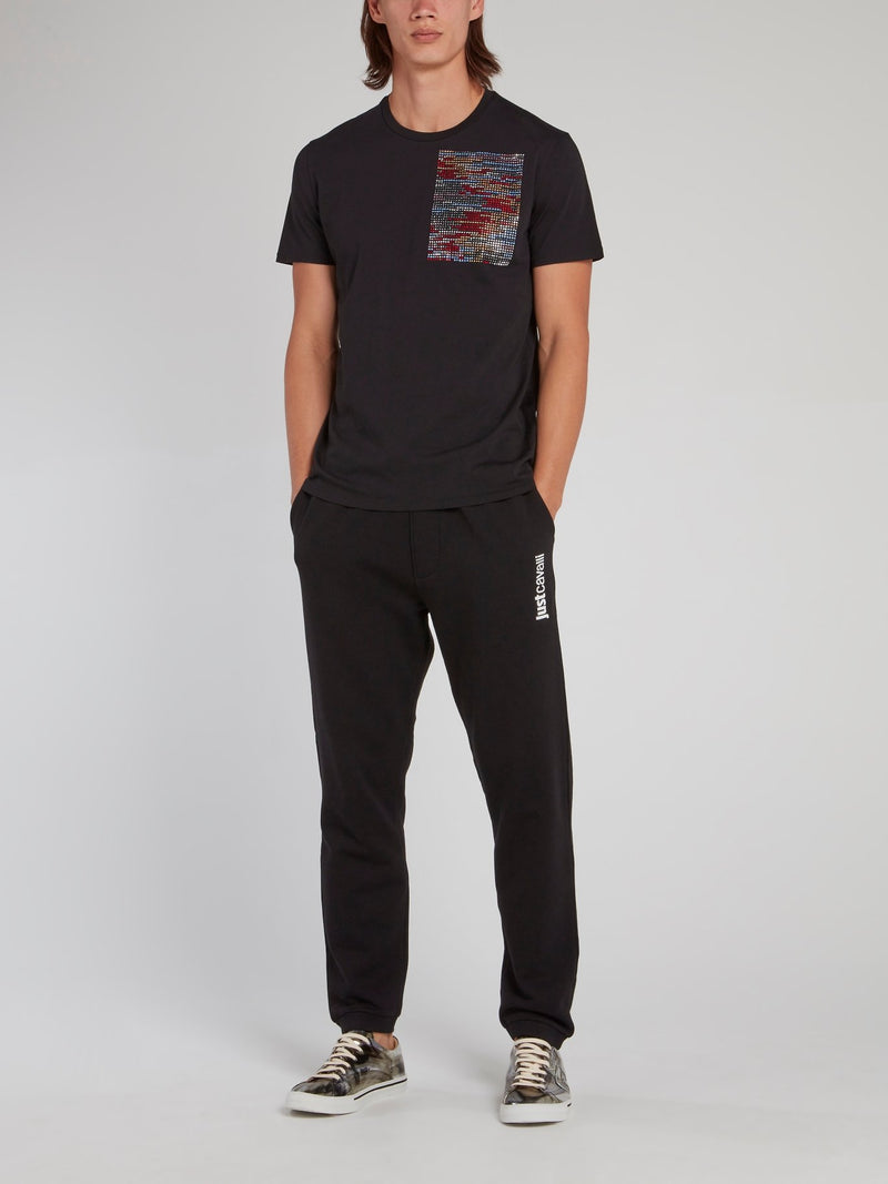 Черная футболка со вставкой из страз