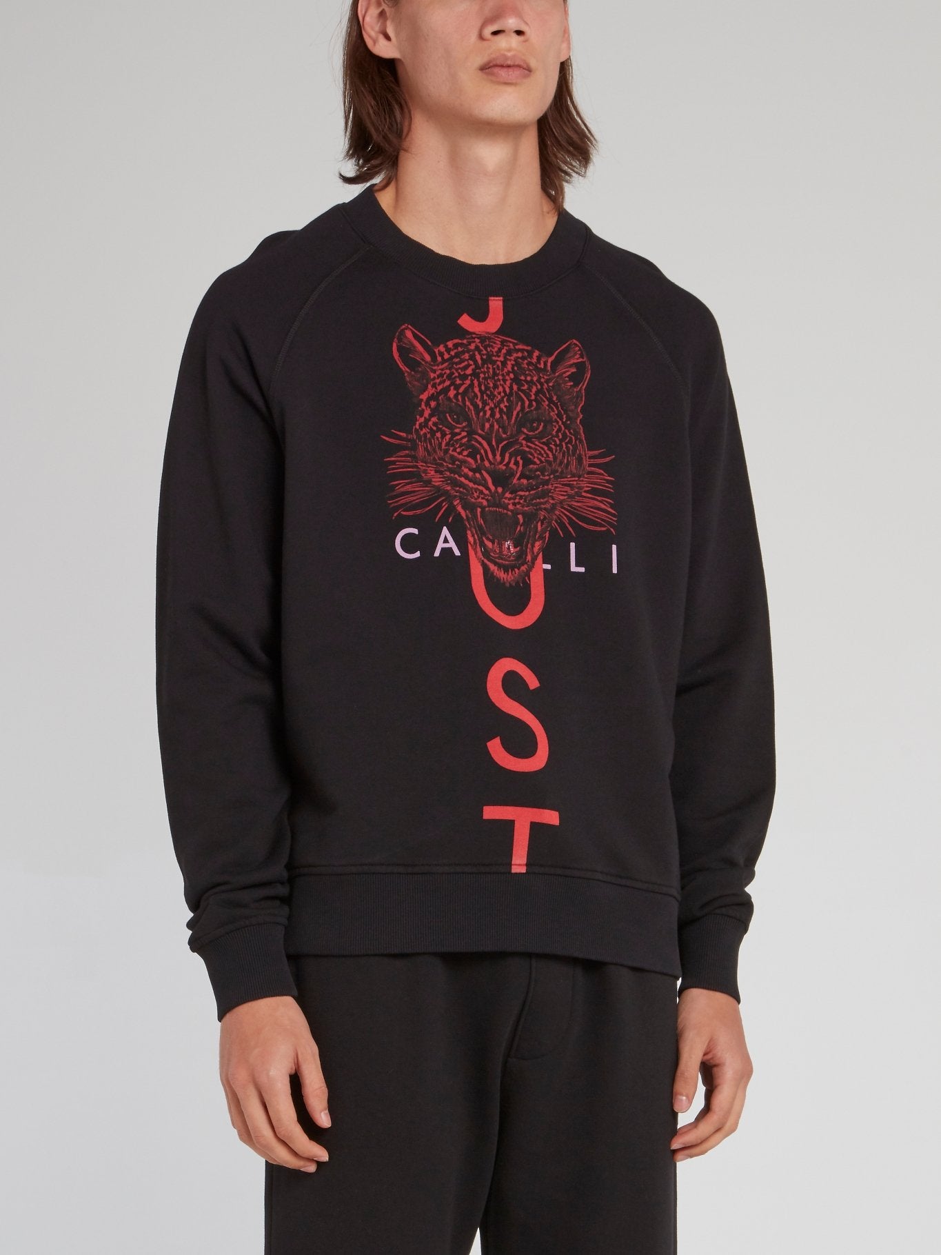 Черный хлопковый свитшот с изображением головы леопарда