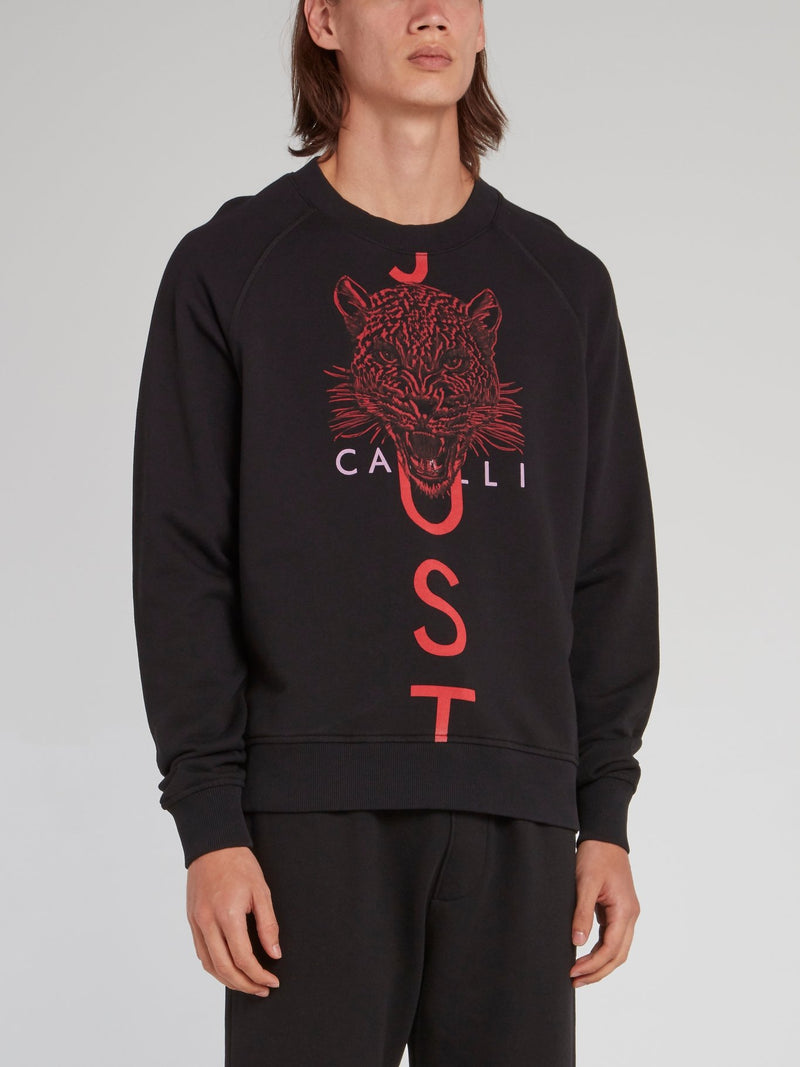 Черный хлопковый свитшот с изображением головы леопарда