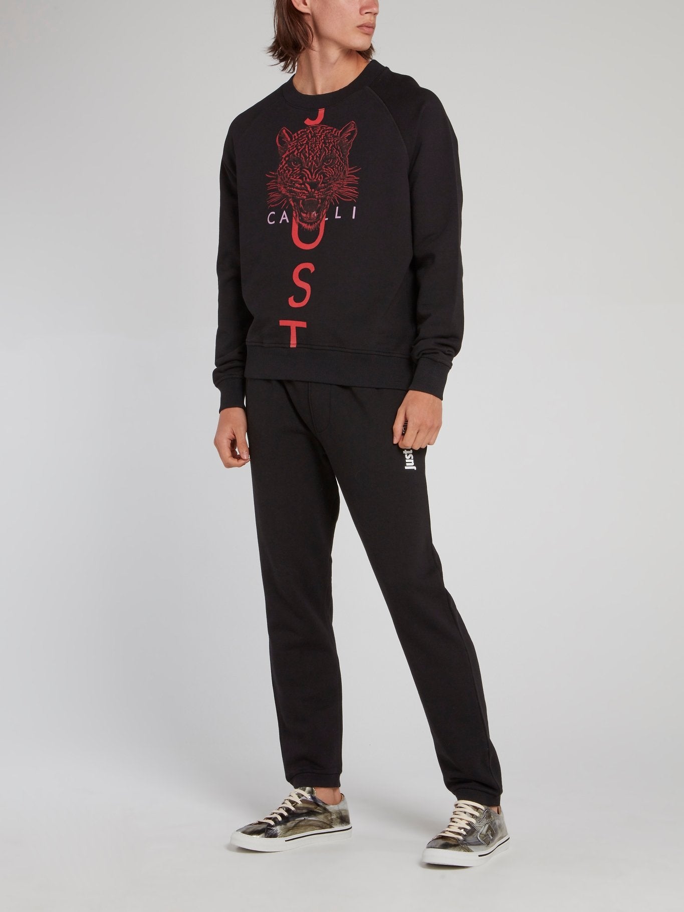 Черный хлопковый свитшот с изображением головы леопарда