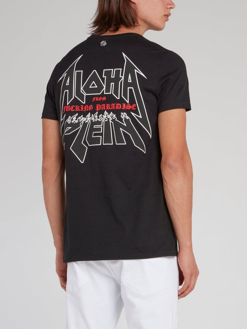 Черная футболка с черепом и абстракцией