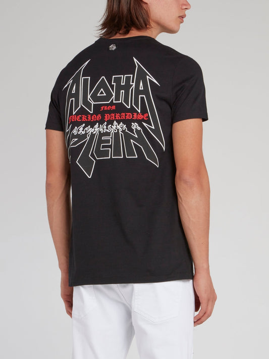 Черная футболка с черепом и абстракцией