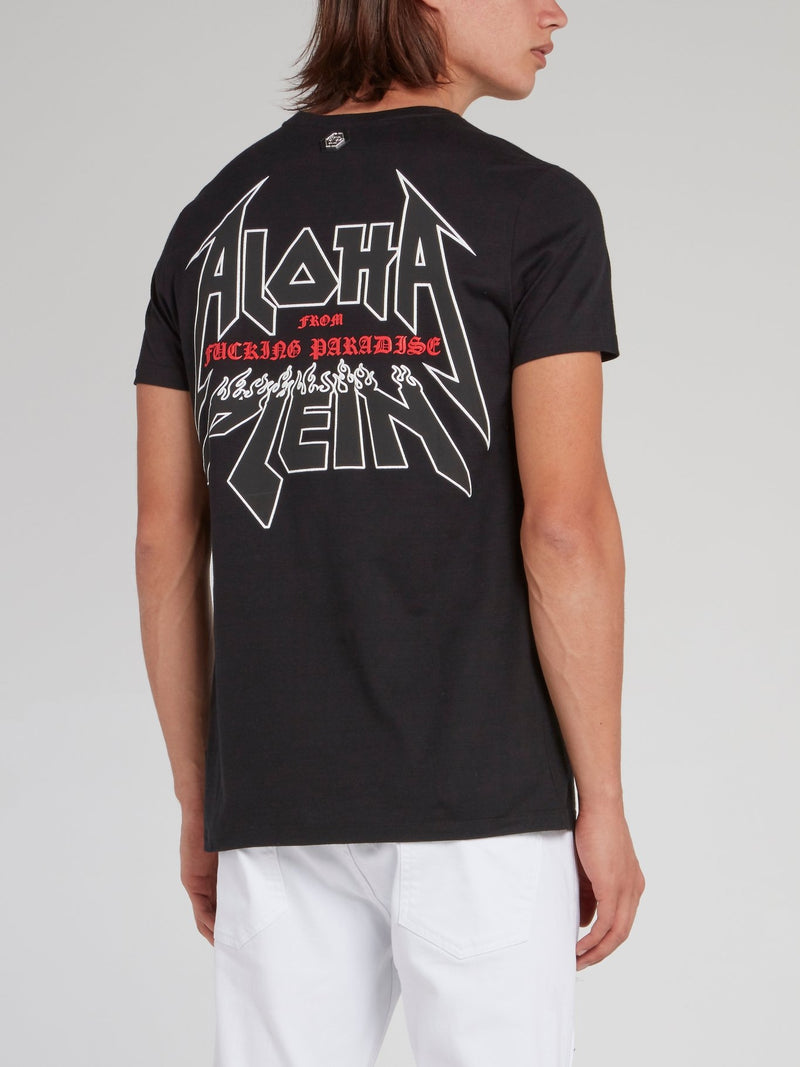 Черная футболка с черепом и абстракцией