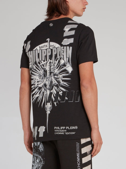 Черная футболка с изображением черепа и стразами