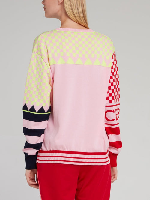 Свитер в клетку с пайетками и рисунком 