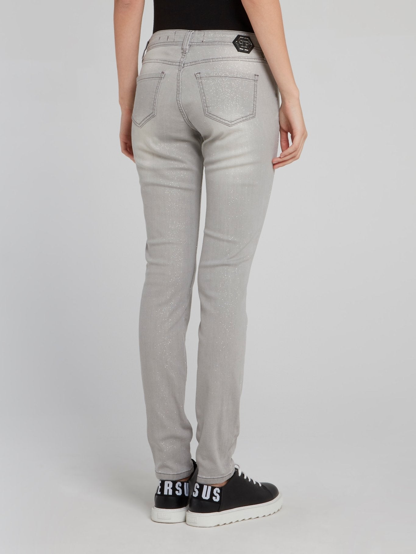 Серые блестящие джеггинсы