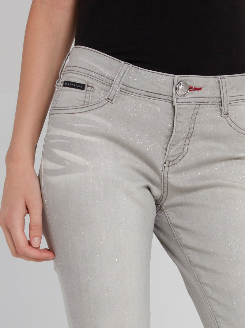 Серые блестящие джеггинсы