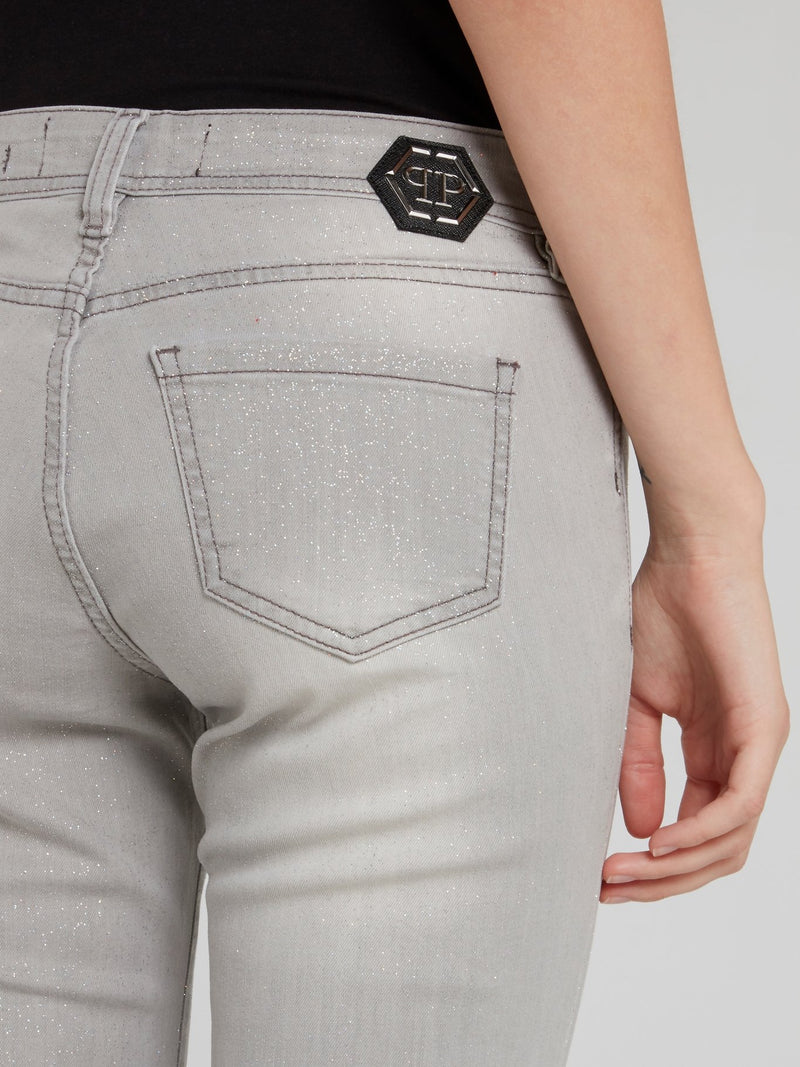 Серые блестящие джеггинсы