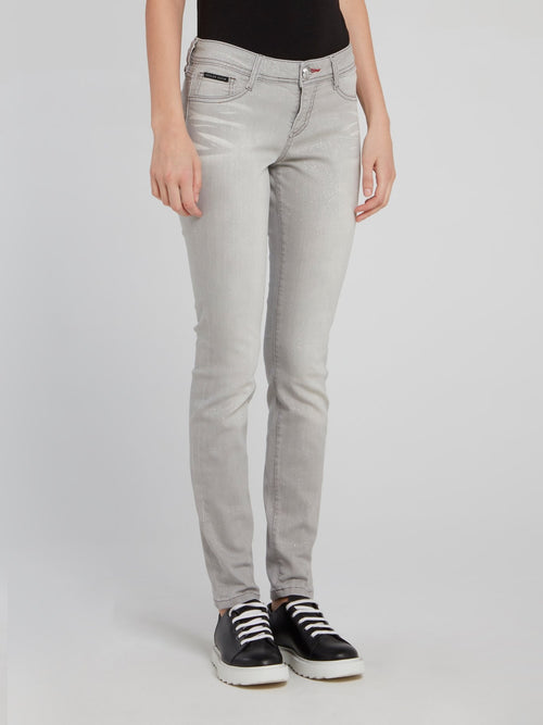 Серые блестящие джеггинсы