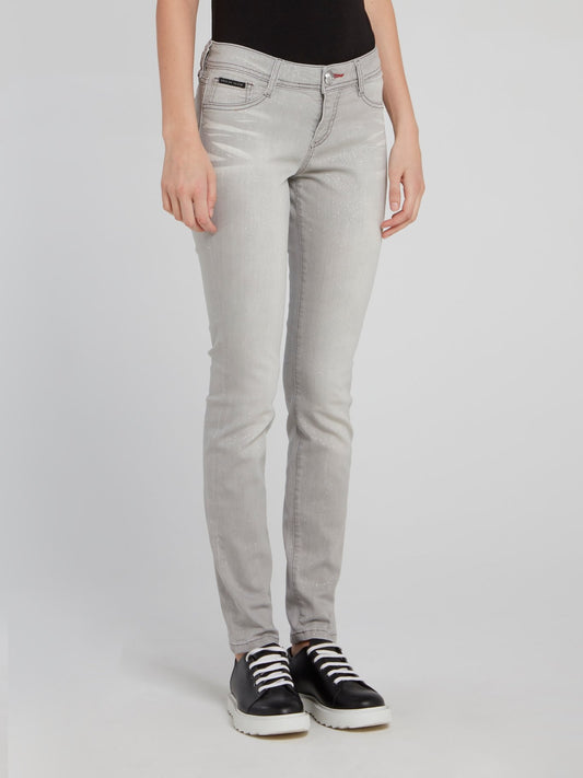 Серые блестящие джеггинсы