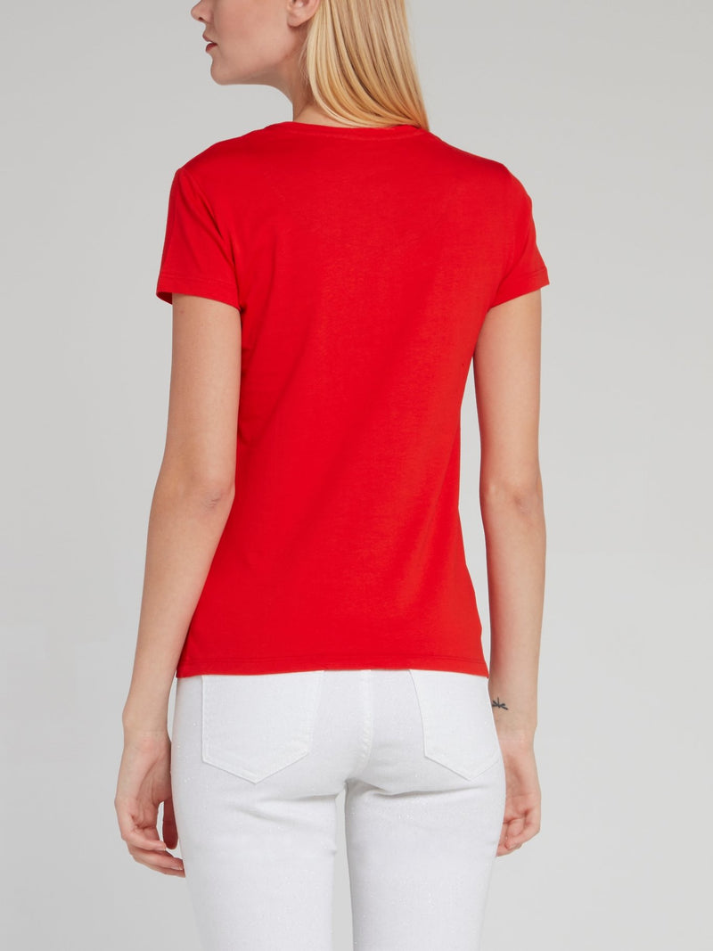 Красная футболка с монограммой из страз