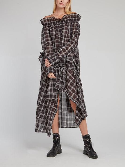 Длинная юбка-рубашка в клетку