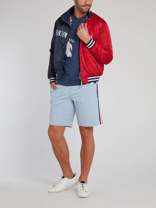 Голубые хлопковые шорты с лампасами