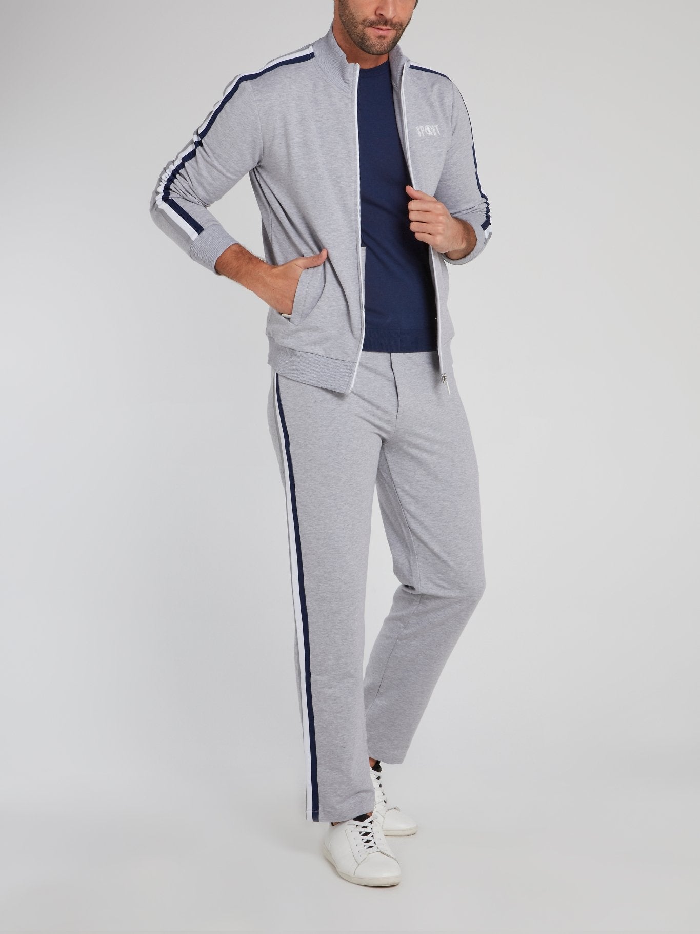 Серая толстовка с полоской на рукавах и логотипом Sport