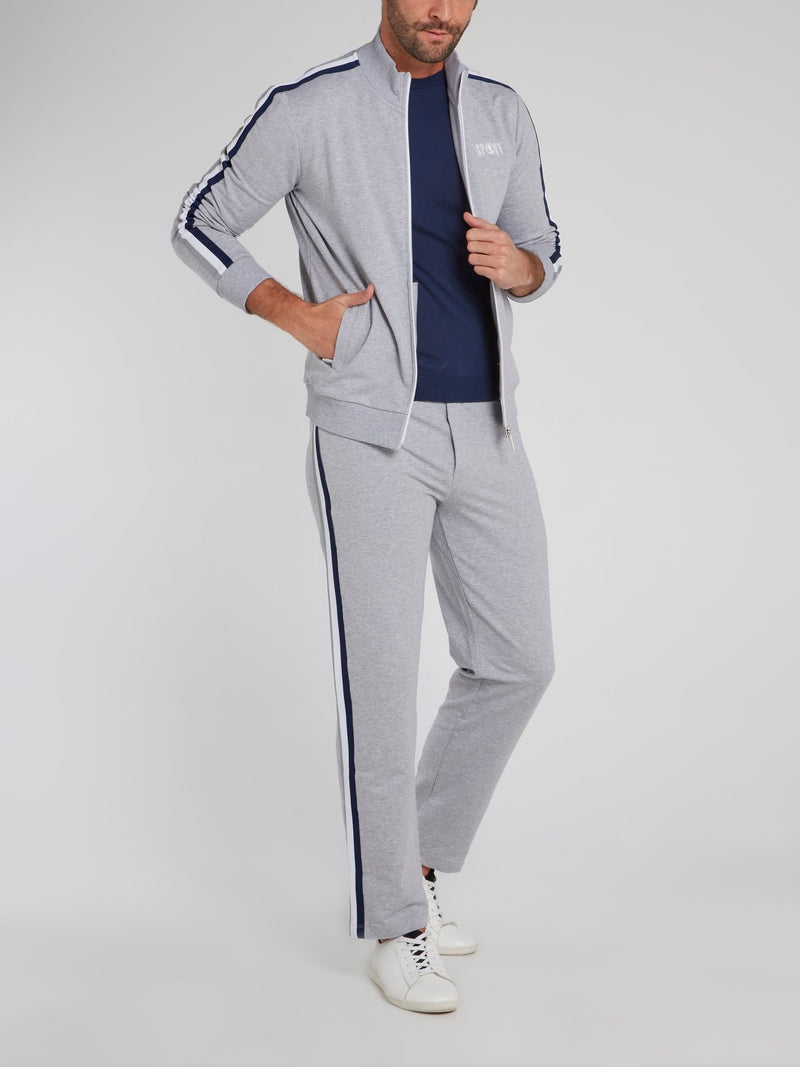Серая толстовка с полоской на рукавах и логотипом Sport