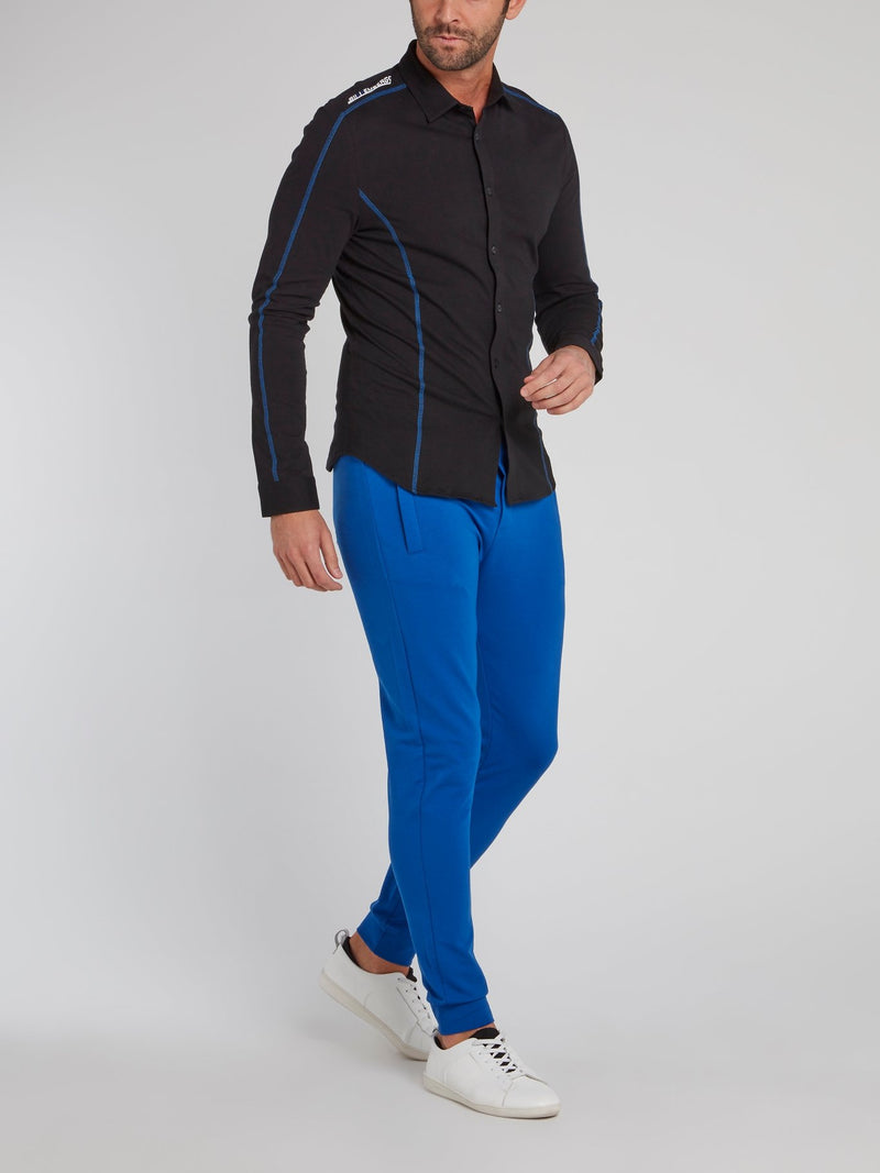 Черная рубашка на пуговицах с синей отделкой